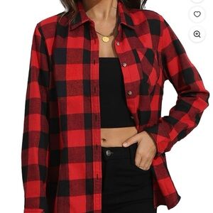 MOSHU Flannel Shirts for Women Casual Plaid Womens Tops Long Sleeve Button Down